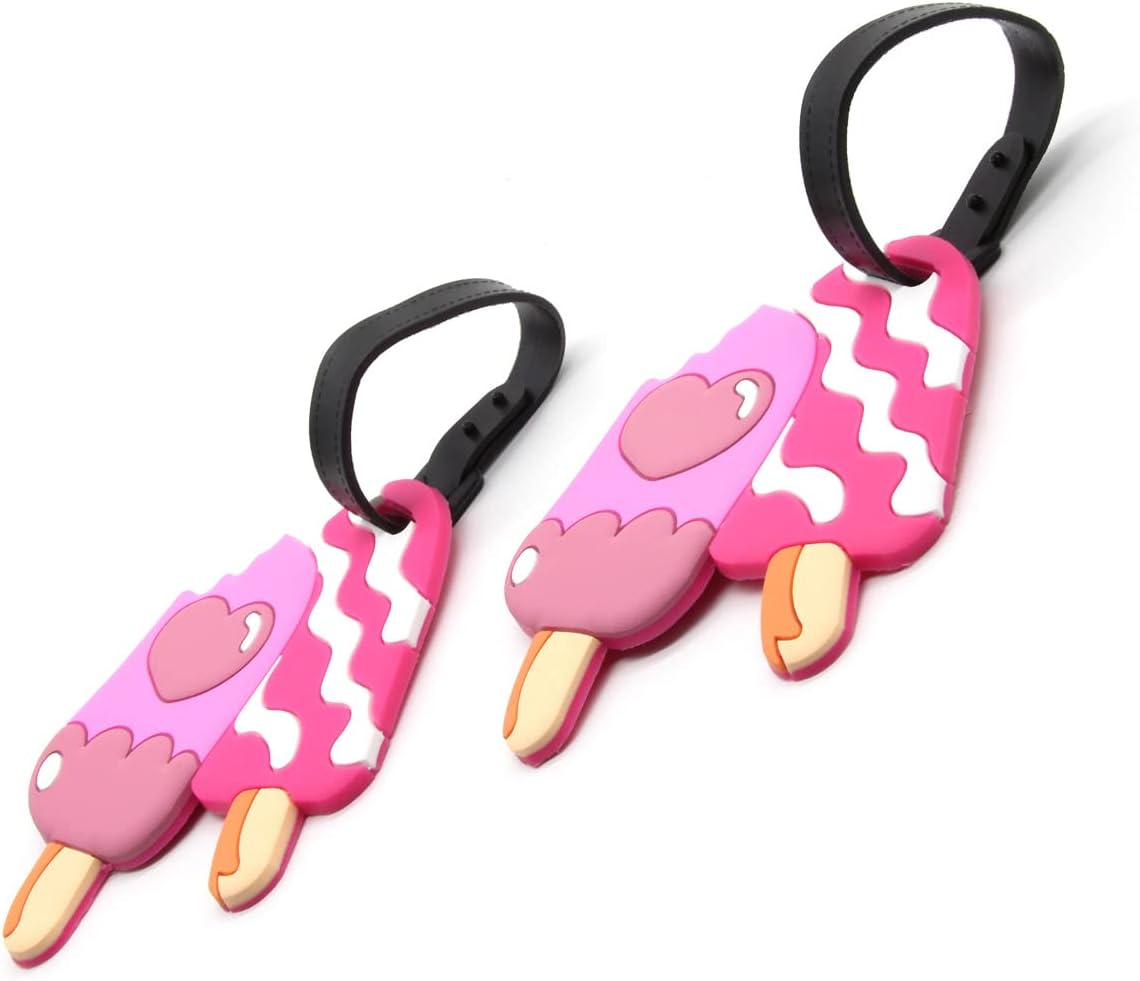 Ice Cream Luggage Tags for Suitcases 2-Pack Cute Silicone Luggage Tag with Name ID Card Funny Suitcase Label