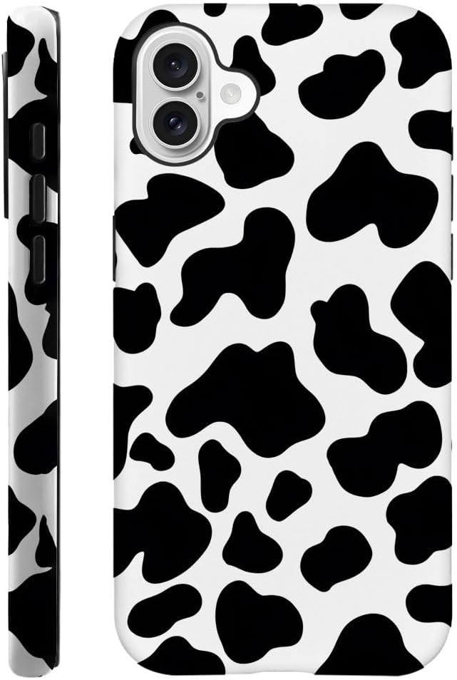 SEized Case Compatible with for iPhone 16 Plus,Black White Cow Pattern Phone Case for Girl Women Boy Men,Durable Protection Phone Case for iPhone 16 Plus
