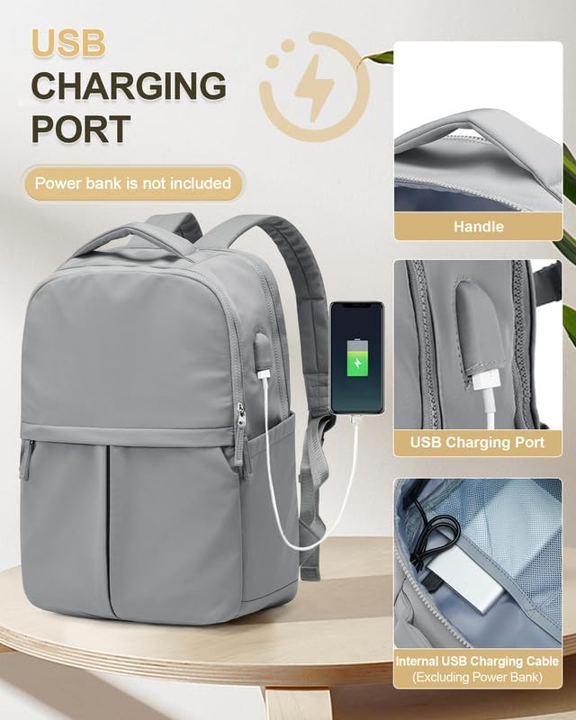 Laptop Backpack for Women Large Travel Backpack for Men Gym Work Teacher Backpack with Laptop Compartment Casual Daypack Backpacks Grey