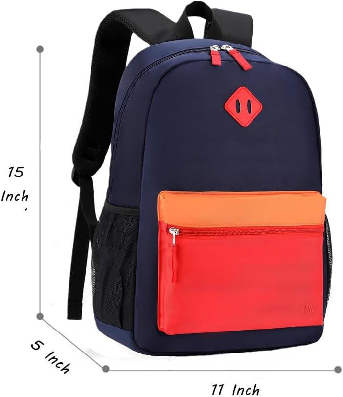 Kids Backpack Lunch Box Set Kindergarten School Backpacks 3-6 Years for Boys and Girls with Chest Buckle (Set Navy Red, Medium-15 H)