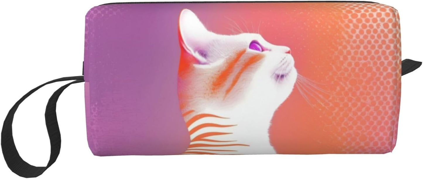 Cute Cat Makeup Bag Small Compact & Durable Travel Purple Cosmetic Bag Organizer Oxford Fabric Multi-Purpose Storage Perfect for Travel, Gym, Daily Use