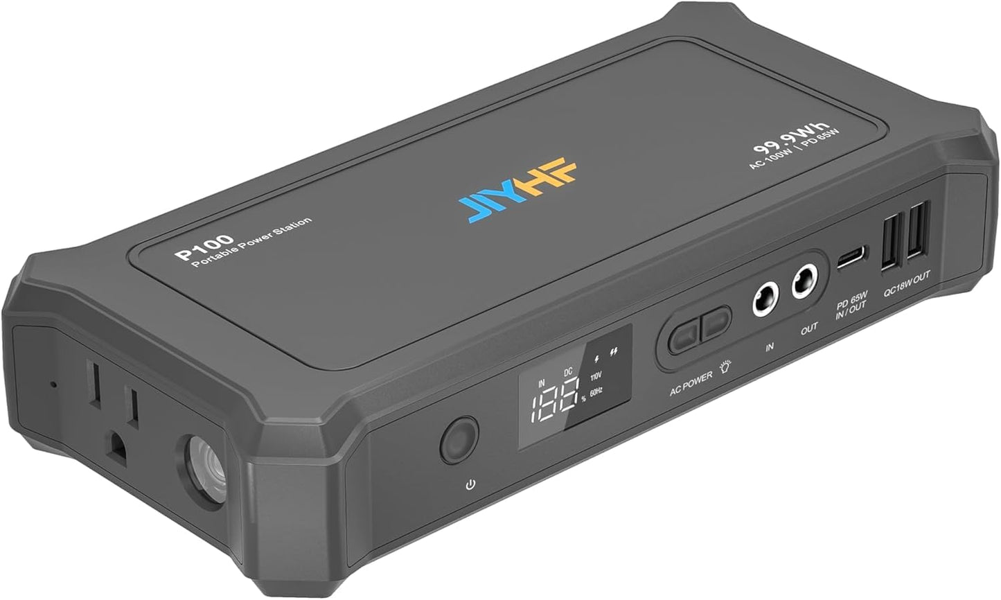 JIYHF Portable Power Bank with AC Outlet - 99.9Wh Backup Battery, 100W AC & 65W USB-C PD Fast Charging Ideal for Outdoor Work