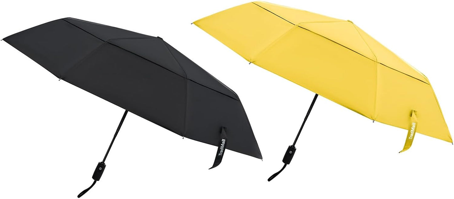 TradMall 2 Pack Travel Umbrella, Double Vented Canopy Windproof Automatic Strong Compact Folding Umbrellas for Rain Women and Men
