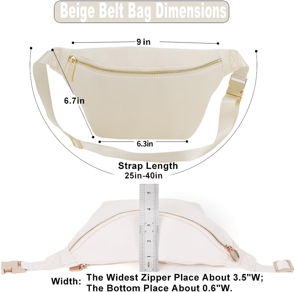 Fanny Pack Nylon Waist Pack for Women Men Crossbody Bag Everywhere Belt Waist Bag (Beige)