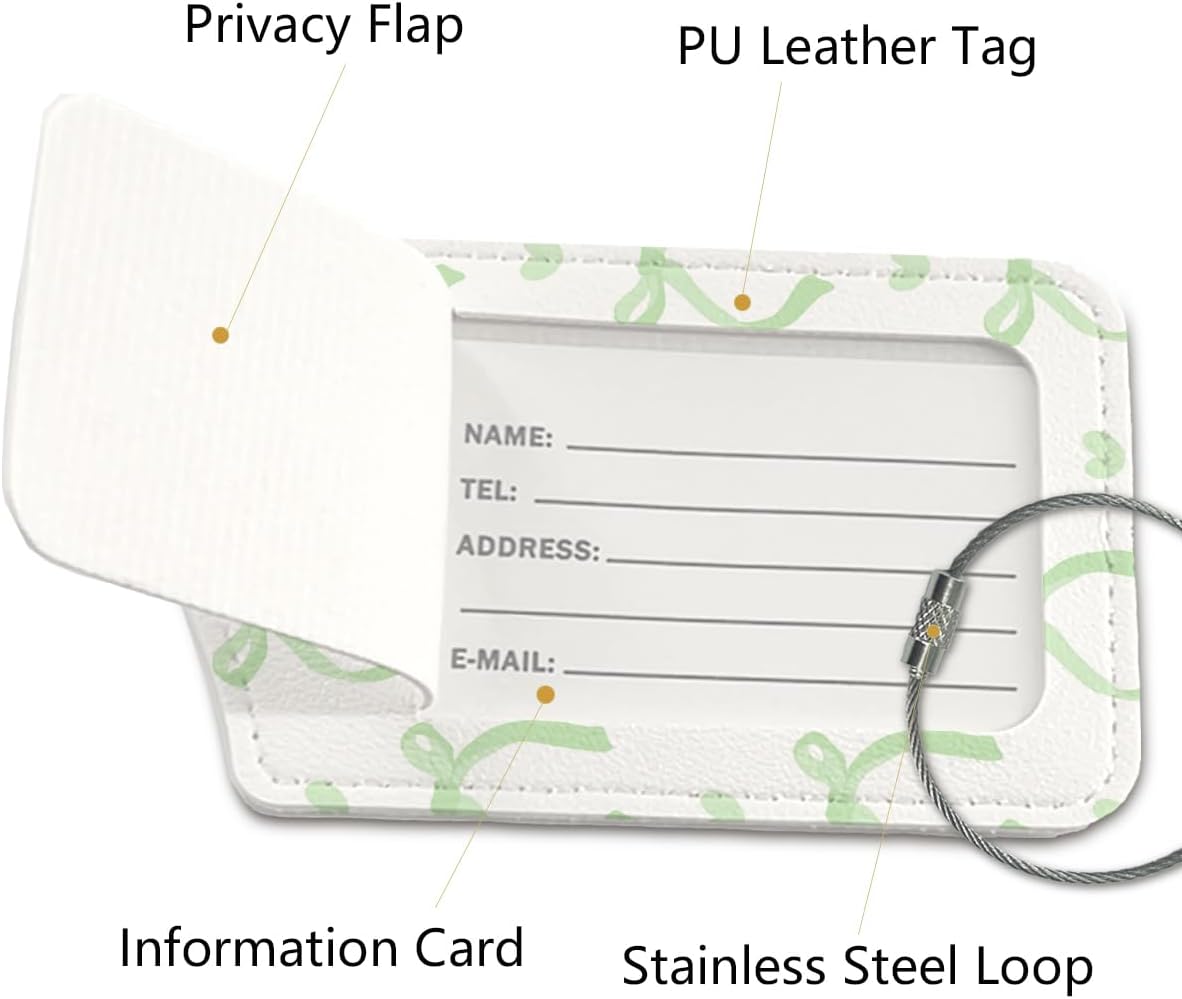 Coquette Luggage Tags for Suitcases,Sage Green Bow Cute Luggage Tags for Women, Preppy Gifts, Cute Trendy 2 Pack Luggage Tag for Travel,Teen Girls Gifts Suitcase Tags
