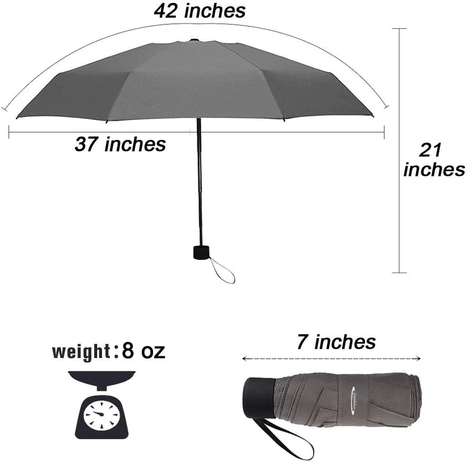 Goothdurs Mini Travel Compact Windproof Umbrella - Small Folding Lightweight Sun & Rain Umbrellas with 95% UV Protection for Women Men