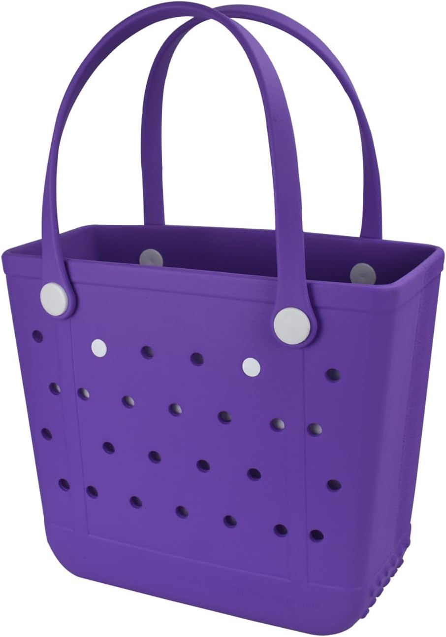 Medium Rubber Beach Bag, Waterproof Tote Bags Washable Sand-proof Travel Hand Bags for Pool Boat Work Sports