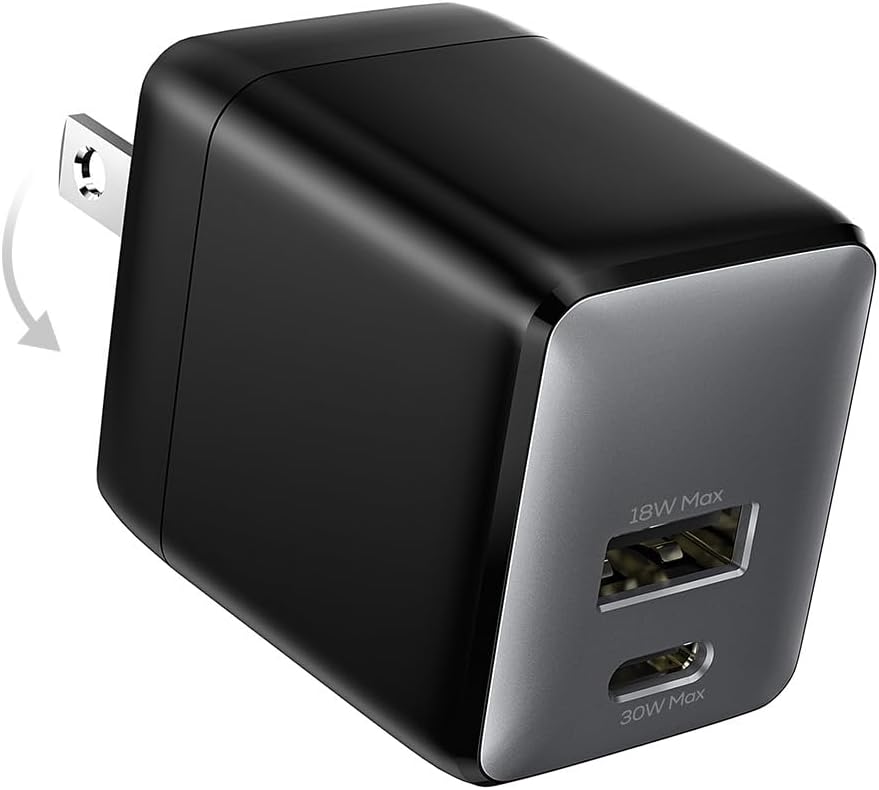 USB C Charger Block, 30W USB C Charger Fast Charging, Dual-Port Compact with Foldable Plug, Compatible with 16/16 Pro/15/15 Plus/15 Pro/15 Pro Max/14/13/12/11