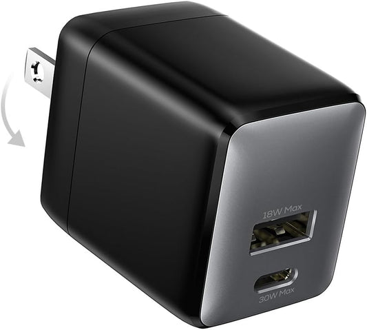 USB C Charger Block, 30W USB C Charger Fast Charging, Dual-Port Compact with Foldable Plug, Compatible with 16/16 Pro/15/15 Plus/15 Pro/15 Pro Max/14/13/12/11