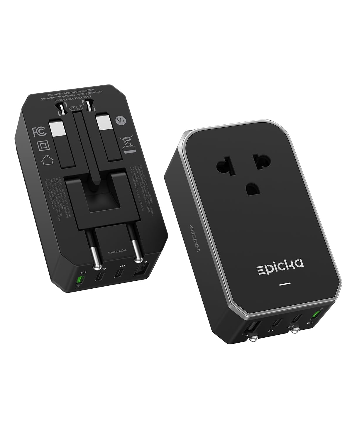 EPICKA Air 40W Universal Travel Adapter PD&QC with 1AC/3USB-C/1USB-A