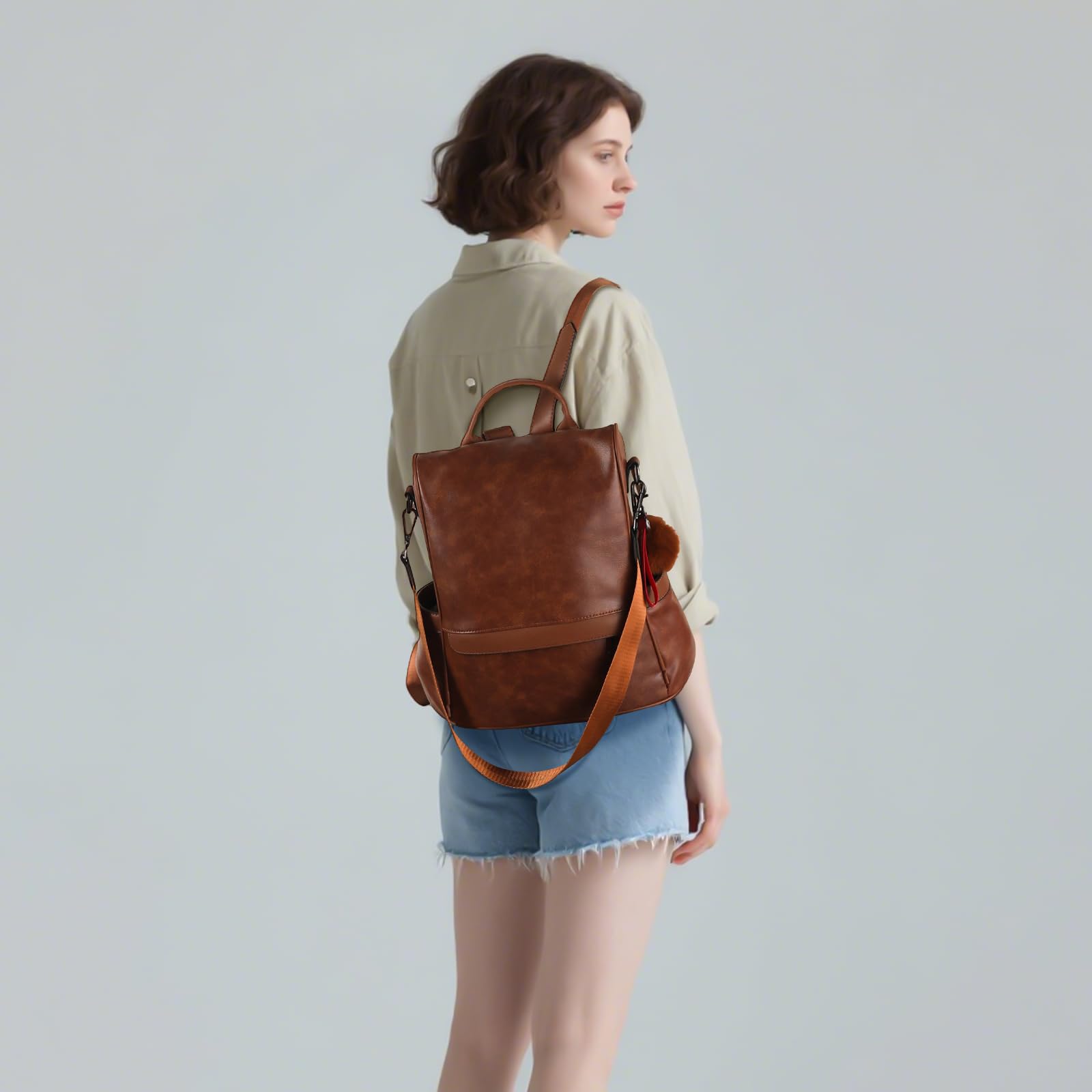CHERUTY Women Backpack Purse PU Leather Anti-theft Casual Shoulder Bag Fashion Ladies Satchel