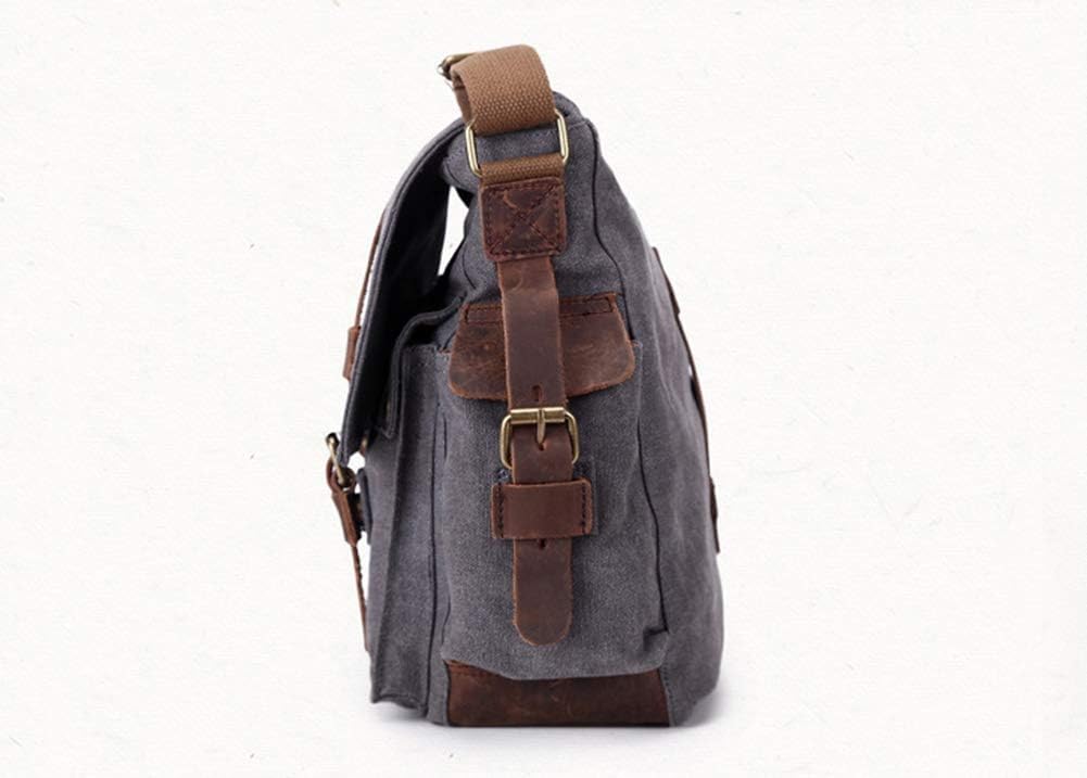 Sechunk Vintage Military Leather Canvas Laptop Bag Messenger Bags Medium