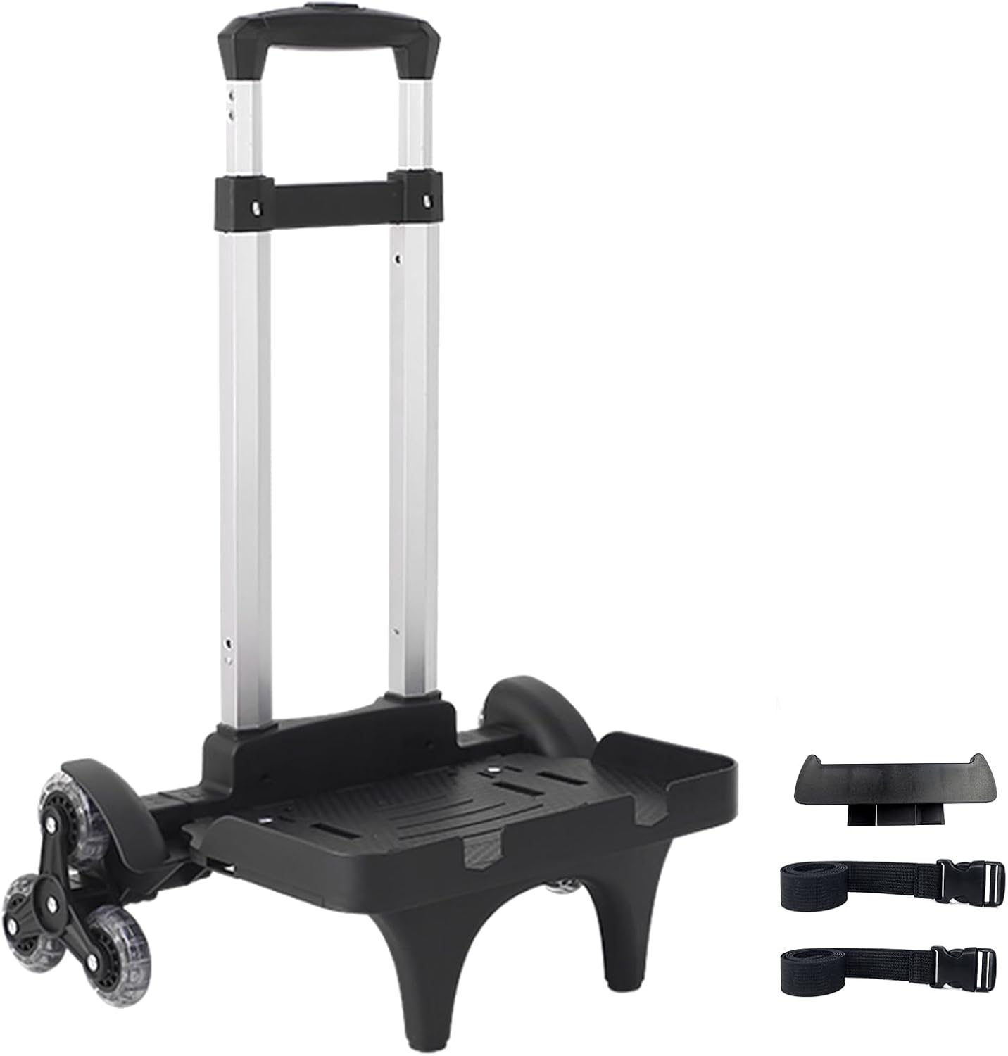 Foldable Backpack Luggage Trolley – 3-Wheel Portable Rolling Cart with Strap & Edge Guard Base, Heavy Duty Aluminum Folding Hand Truck for Travel, Commuting, Utility, and Daily Use