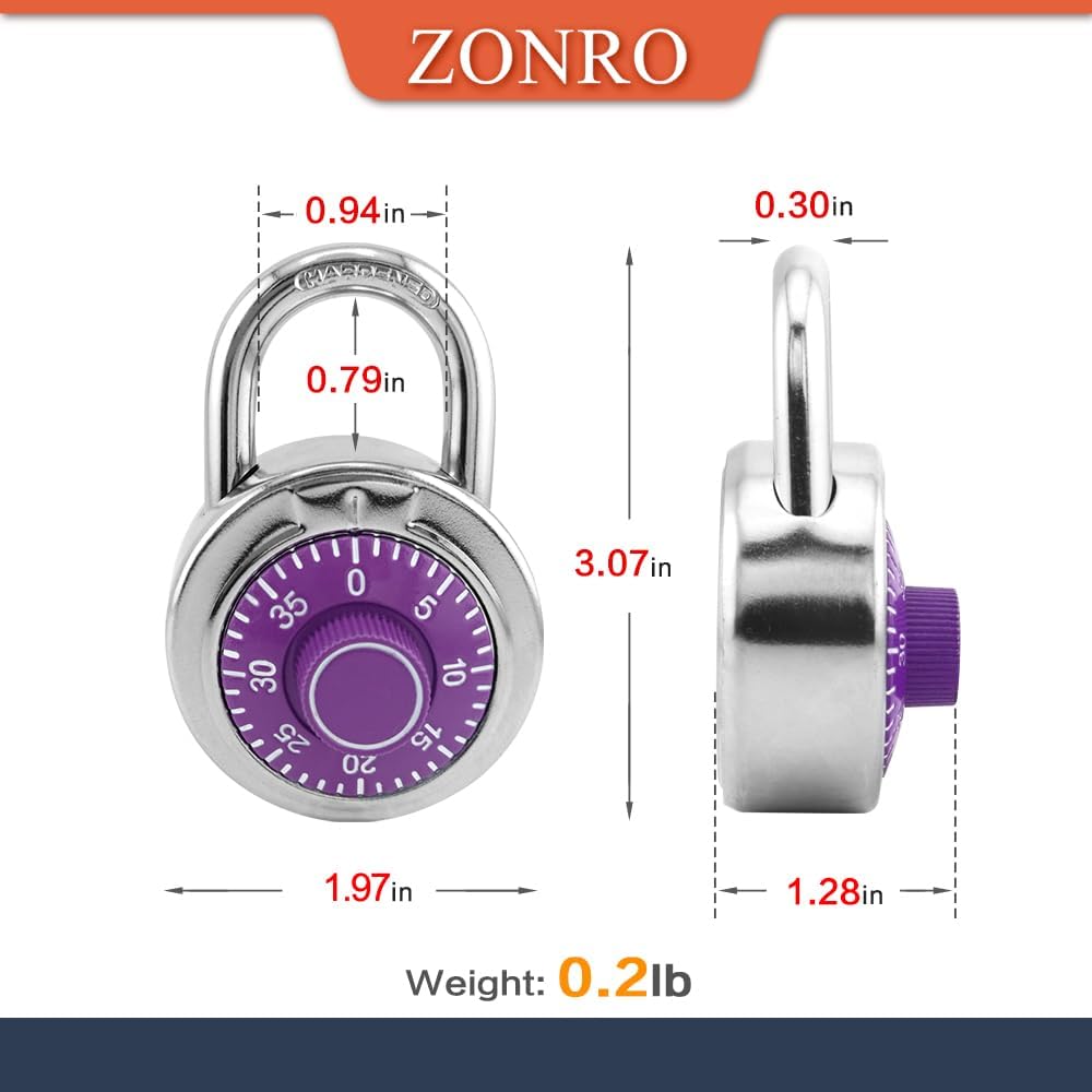 ZonRo Locks Combination Padlock, Fixed Dial Combination Padlock 24 Pack,3 Digit Code Standard Dial Combination, 2 in Wide. 3 in Height,Purple Turntable, Lock for Gym & Locker, School, Toolbox