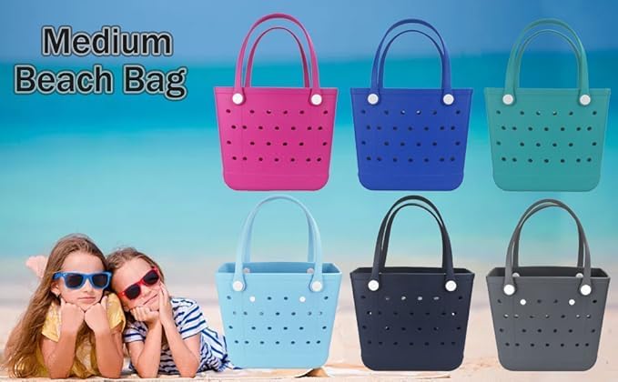 Rubber Beach Bag, Washable Moisture Resistant Durable Open Hole Tote Bag Beach Vacation Essentials