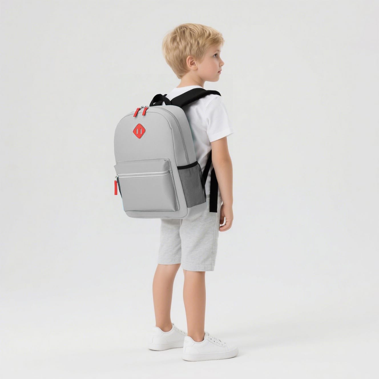 Preschool Backpack Kindergarten Toddler School Backpacks Primary School Backpack for Boys and Girls with Chest Buckle (Set Light Grey, Medium-15 H)