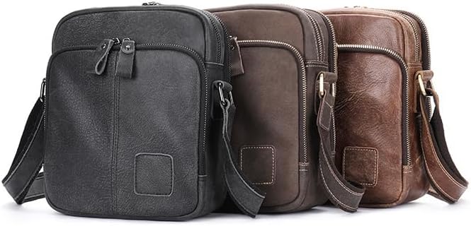 Genuine Leather Shoulder Bag for Men Crossbody Sling Bag Adjustable Small Messenger Purse Travel
