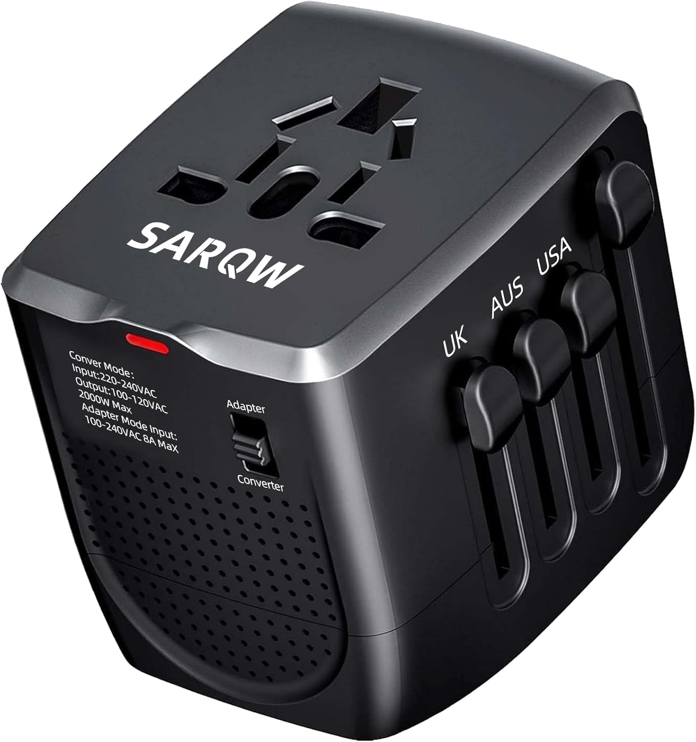 Travel Converter Adapter Voltage Converter That Steps Down 220 Volts to 110 Volts for use in Over 200 Countries,Including The U.S., U.K., Europe, and Australia