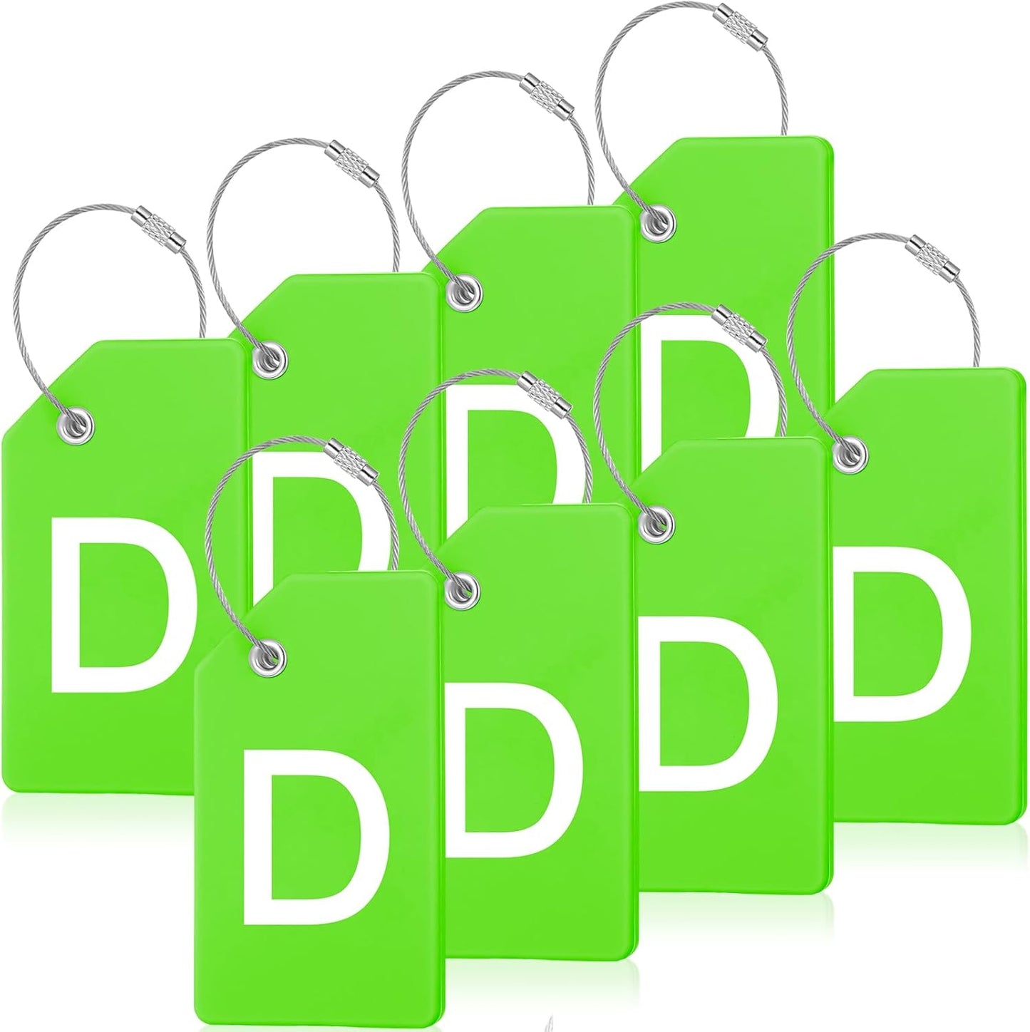 8 Pcs Initial Letter A-Z Luggage Tags Silicone Suitcase Instrument Tag with Name Card and Stainless Steel Loop(Letter D,Green)