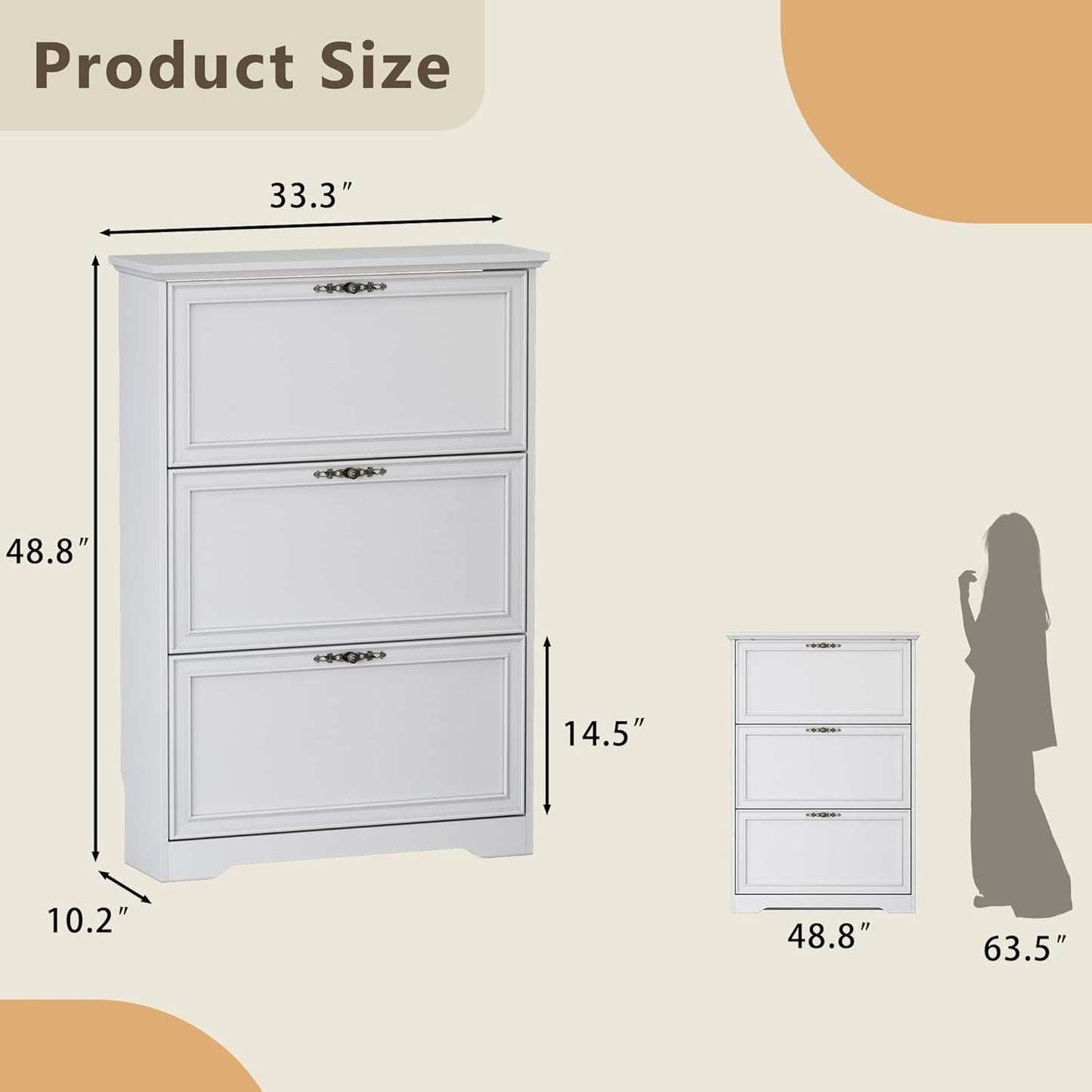 3 Flips Shoe Cabinet for Entryway, Narrow Shoe Storage Cabinet with Adjustable Shelves, Wooden Space-Saving Organizer and Rack for Foyer, Closet, Hallway