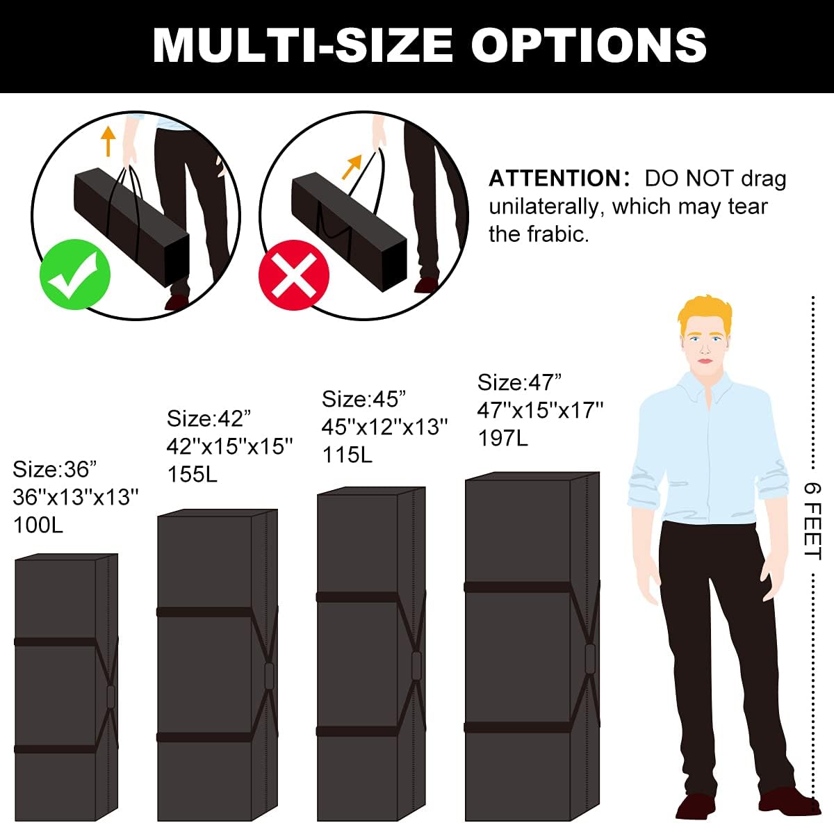Sports Duffle Bag - Extra Large Travel Duffel Luggage Bag with Upgrade Zipper, Sturdy & Water Resistant, Black (Black 47inch 2Pack)