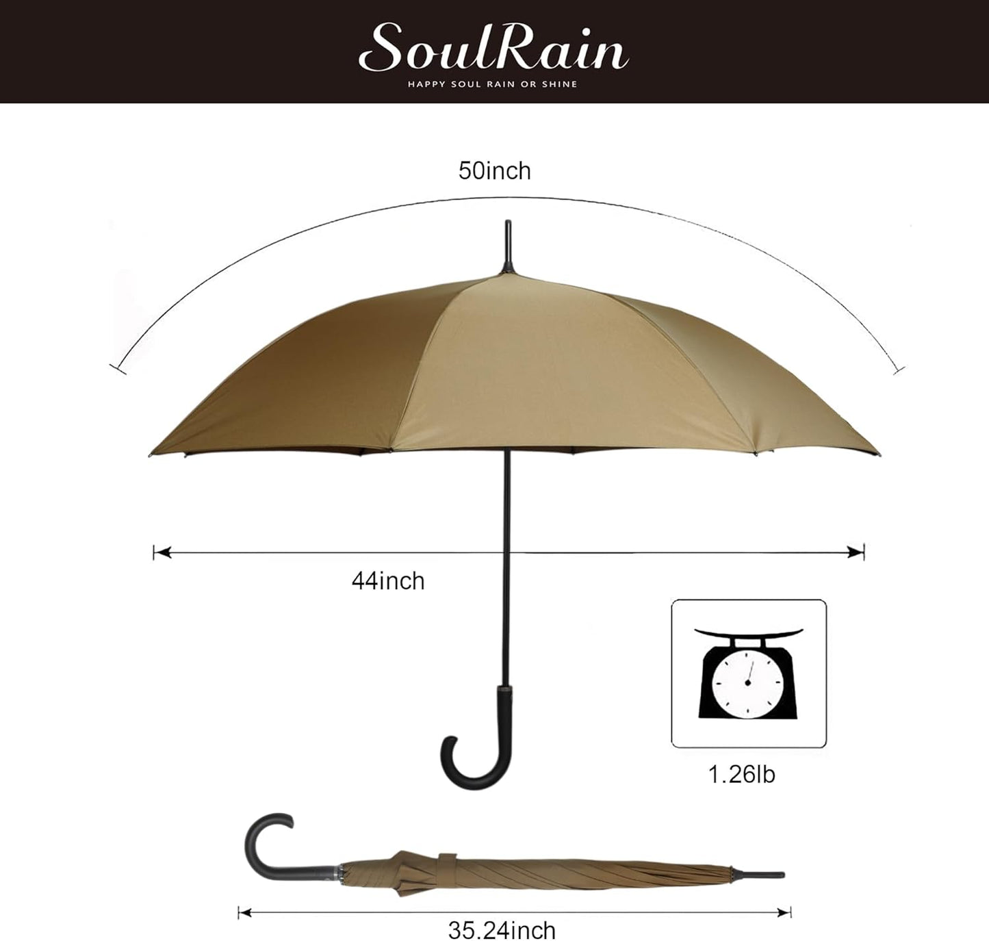 SoulRain 50 Inch Large Stick Umbrella Windproof Automatic Open Oversized J Handle Umbrellas for Men and Women Unbreakable Strong Travel Golf Umbrella