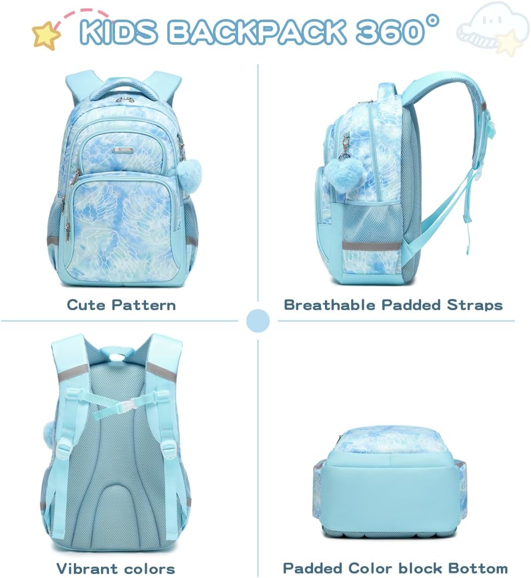 Cusangel Kids school Backpack with lunch bax for Girls,Elementary 6-12years Bookbag nylon large capacity backpack,Daypack