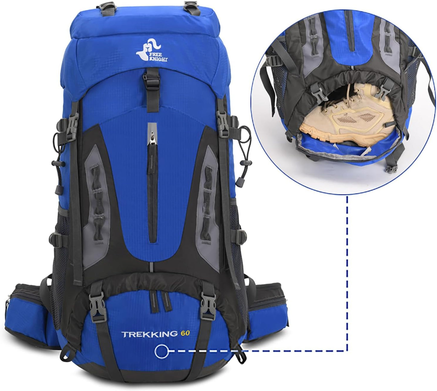 Bseash 60L Hiking Camping Backpack with Rain Cover, Waterproof Large Capacity Outdoor Sport Travel Daypack Climbing Touring (Black)