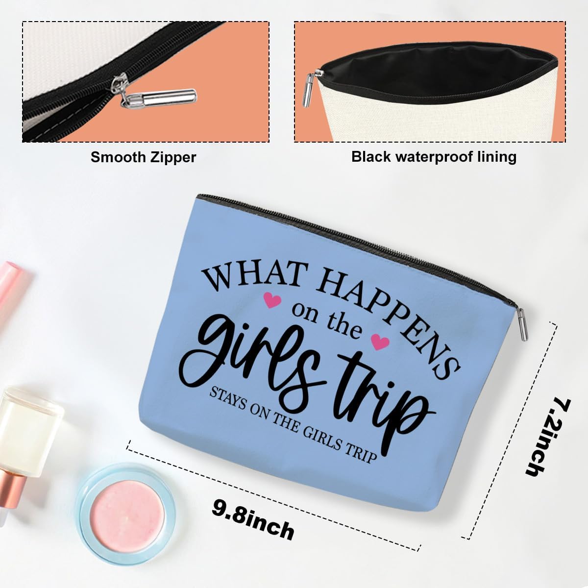 6 PCS Girls Trip Gifts Favors Girls Trip Bag Girls Trip Makeup Bag Girls Weekend Gifts for Women Girls Weekend Gifts Ideas for Mom Cosmetic Bag Weekender Bag for Women Christmas Holiday Vacation