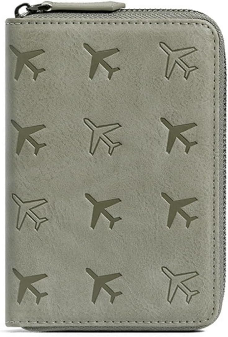 Passport Holder for Travel RFID Blocking Wallet Women Handbag Credit Cards Flight Ticket Organizer Card Holder (Grey)