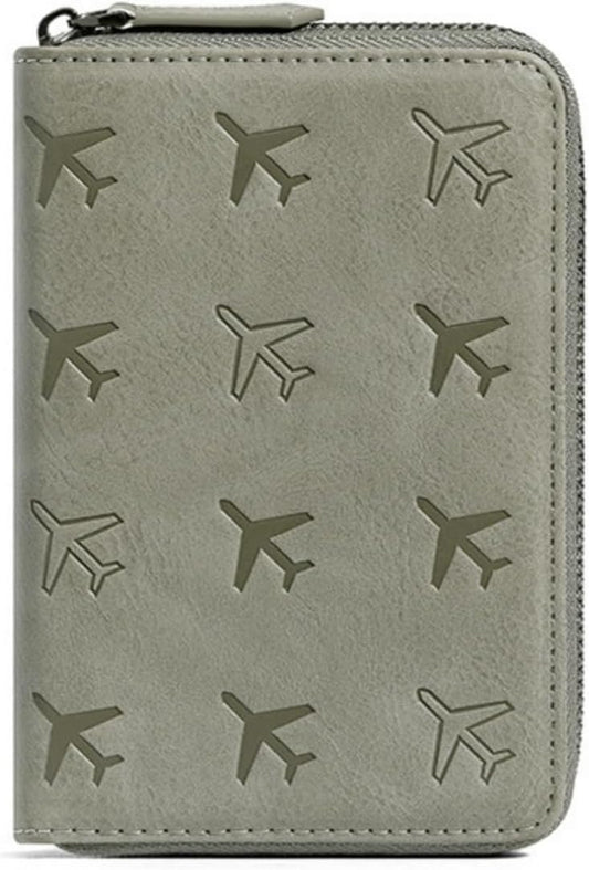 Passport Holder for Travel RFID Blocking Wallet Women Handbag Credit Cards Flight Ticket Organizer Card Holder (Grey)