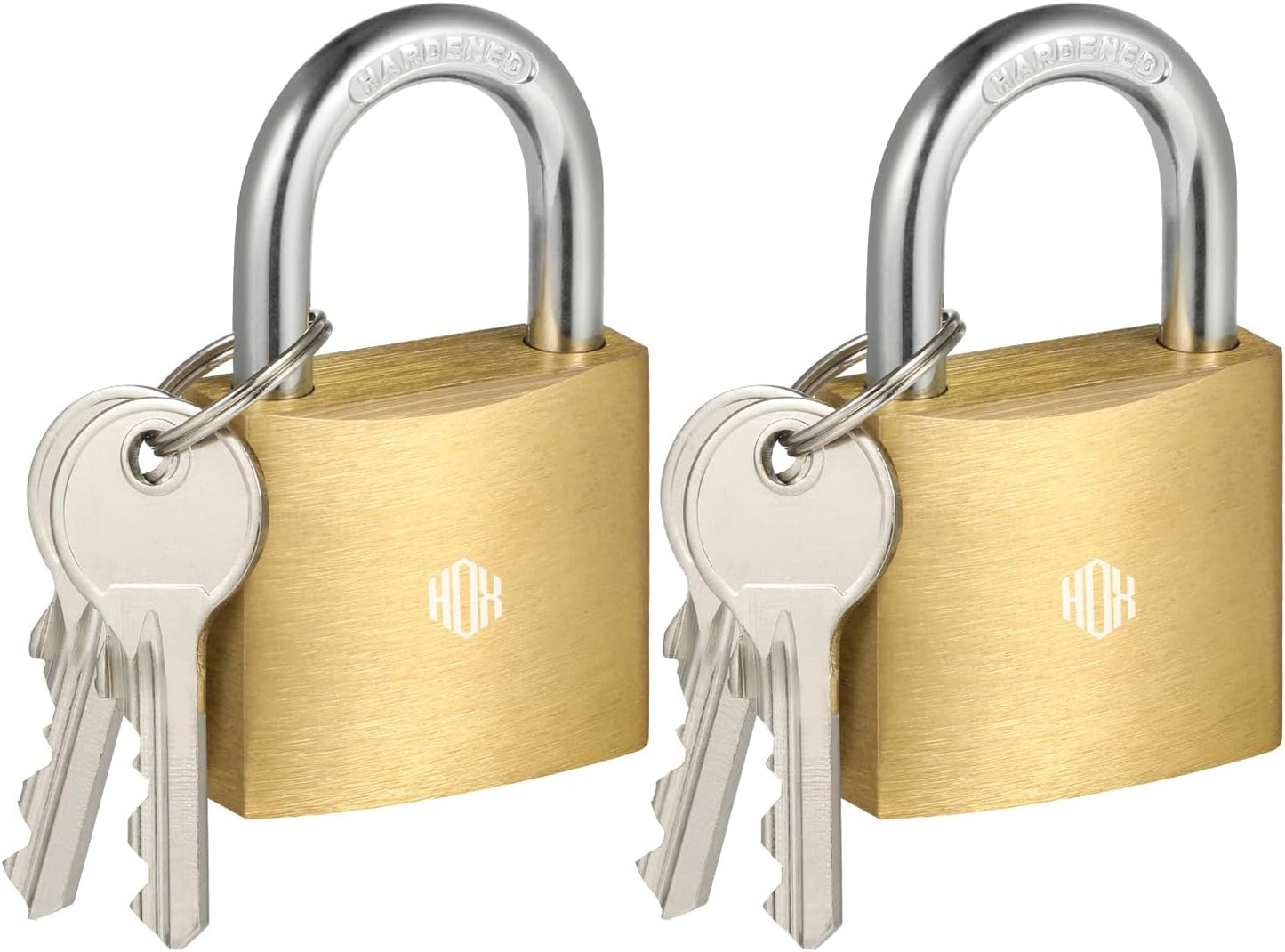 HOX 2-Pack Keyed Padlock, Waterproof and Rustproof, Solid Brass Lock with 1-1/4" Wide Body, Padlock with Keys for Storage Unit, Sheds, Garages and Fence