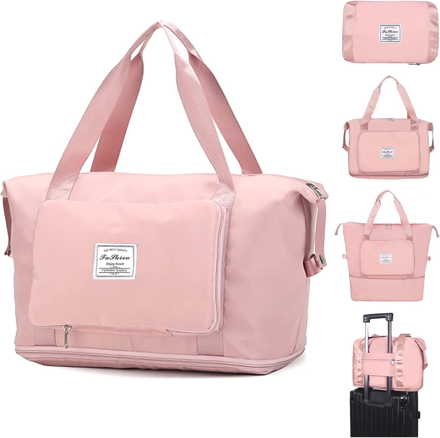 Large Capacity Folding Travel Tote Bag, Oxford Fabric Waterproof Lightweight Foldable Travel Duffel Bag, Portable Expandable Travel Bag, Dry and Wet Separation Carry On Bag for Airplanes