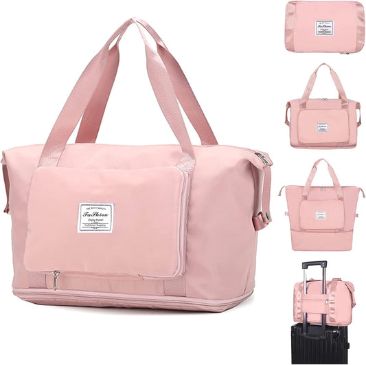 Large Capacity Folding Travel Tote Bag, Oxford Fabric Waterproof Lightweight Foldable Travel Duffel Bag, Portable Expandable Travel Bag, Dry and Wet Separation Carry On Bag for Airplanes