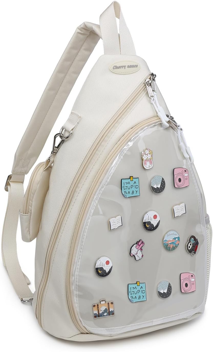 CHERRY SAUCE Oxford Ita Bag Kawaii Pin Display Chest Pack Single Shoulder Bag Sport Backpack Hiking Daypack