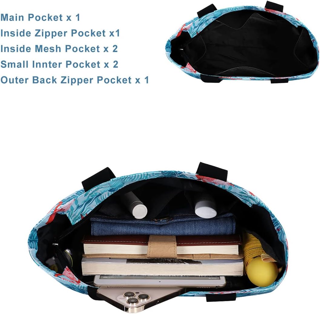 Tote Bag with Zipper for Women Inside Mesh Pocket Heavy Duty Casual Anti-water Cloth Travel Shoulder Handbag