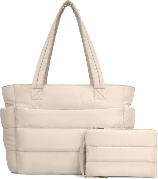 TOPDesign Puffer Tote Bag for Women, Lightweight Puffy Handbag with Compartments, Quilted Shoulder Bag for Work, Travel, Gym