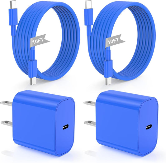 iPhone 16 15 Fast Charger 10ft, USB C Charging Block and Long Type C to C Cable Cord, Wall Plug Power Adapter Cube Brick for Apple 16 Pro Max/16 Pro/15 Plus/15 Pro Max/iPad 12.9/11 inch/Air/Mini-Blue