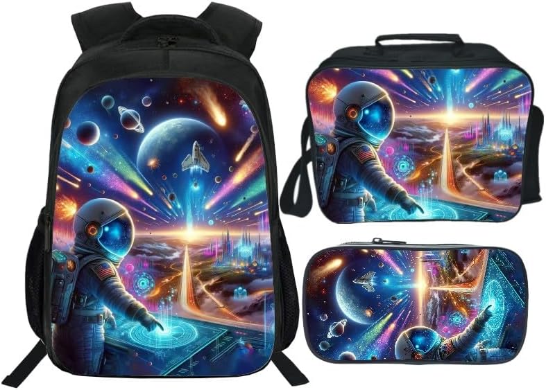 School Backpack Set for Girls Boys 3-in-1 Kids Teens Elementary Middle School Bookbag with Lunch Bag Pencil Case
