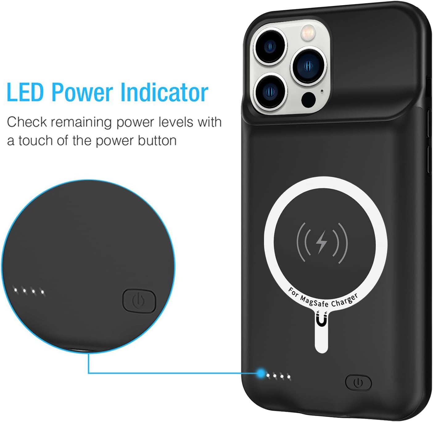 Battery Case for iPhone 13 Pro, Enhanced 10000mAh Portable Protective Wireless Charging Case Support Carplay Compatible with iPhone 13 Pro (6.1 inch) Rechargeable Extended Battery Charger Case (Black)