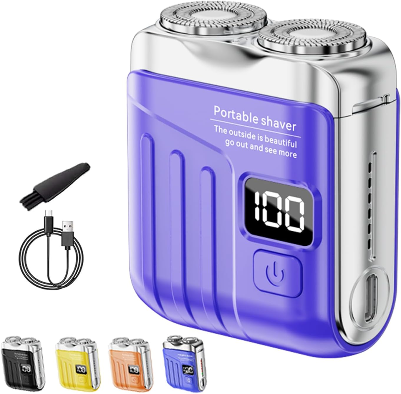 Portable Electric Shaver - LED Display Dual-Head Pocket Shaver, Mini USB Rechargeable Travel Razor, One-Button Operation, Long-Lasting Battery, for Home & Travel (Blue)