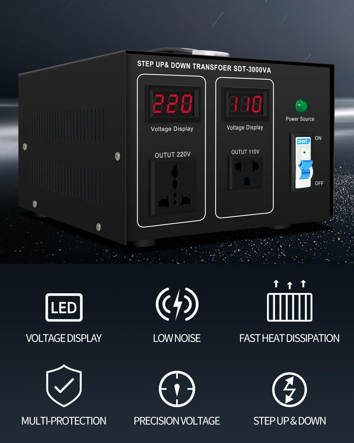 Step Down/Up Transformer 220v to 110v, 3000W Voltage Converter 110 to 220 120v to 240V Heavy Duty Power Transformer