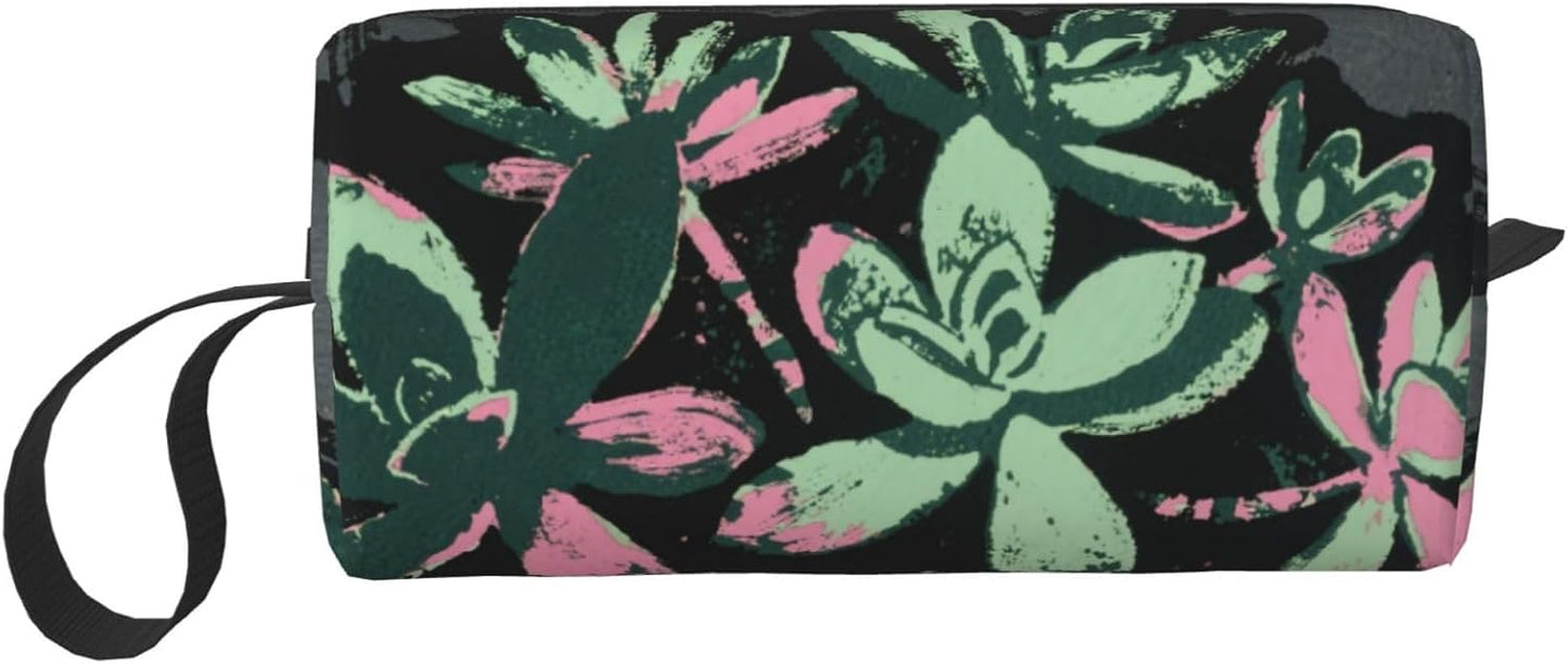 Green & Pink Succulents Makeup Bag Small Compact & Durable Travel Cosmetic Bag Organizer Oxford Fabric Impact-Resistant Multi-Purpose Storage Perfect for Travel, Gym, Daily Use