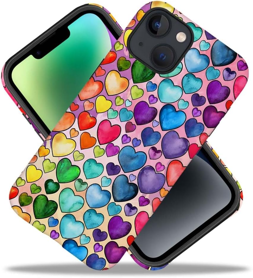 SEized Case Compatible with for iPhone 14 Plus,Colorful Heart Lovely Cute Pink Phone Case for Girl Women Boy Men,Durable Protection Case for iPhone 14 Plus