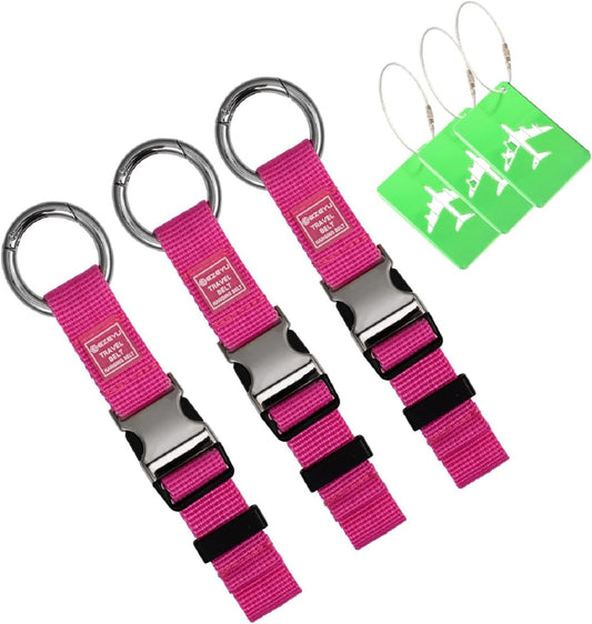 3PCS Heavy Duty Add a Bag Luggage Straps Jacket Gripper 3PCS Luggage Tag Suitcase TravelTags with Name ID Card,Carry-on Luggage Belt Baggage Suitcase Straps Belts Travel Accessories (Rose Red)