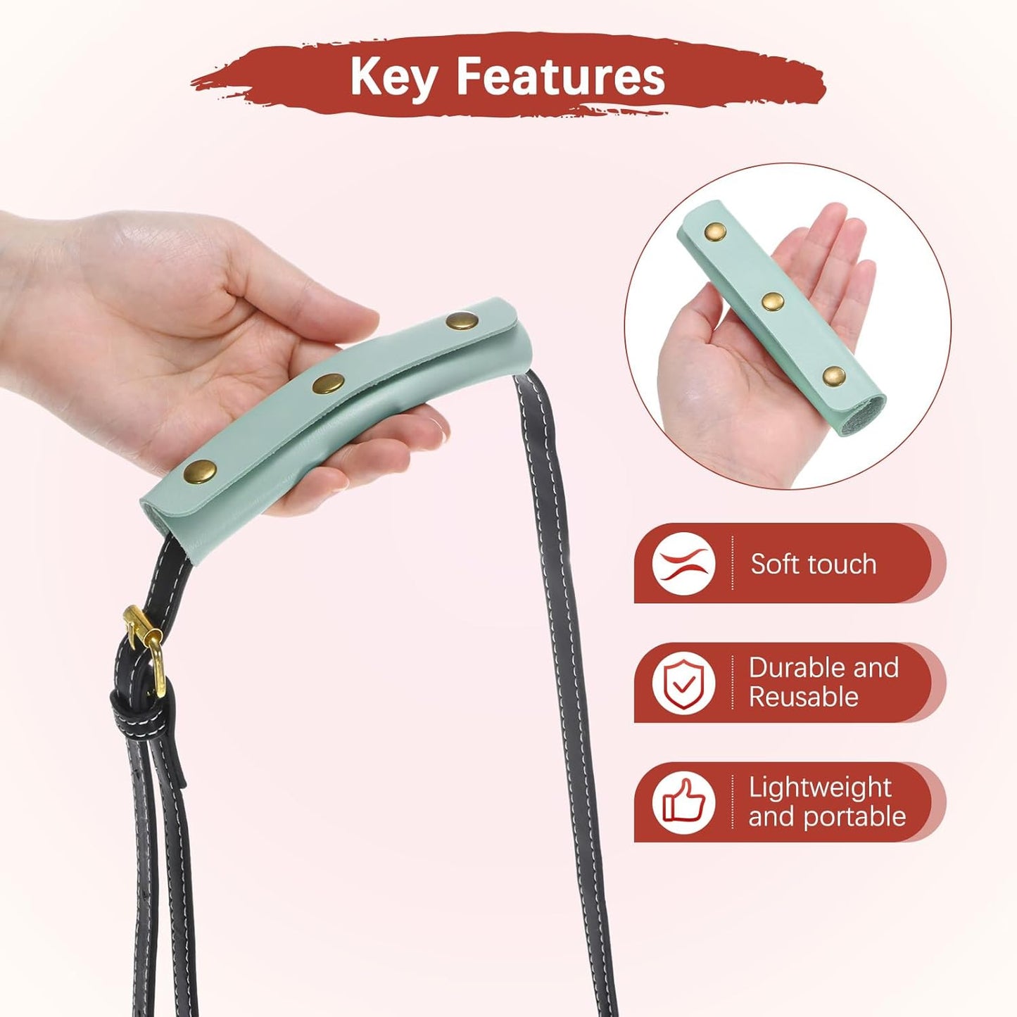 Leather Handle Wrap [4PCS] - Handbag Handle Wrap Cover with 3 Metal Clasps Use for Suitcases & Bags & Shopping Totes & Wallets - [Blue-5IN/13CM] Soft Purse Strap Pad