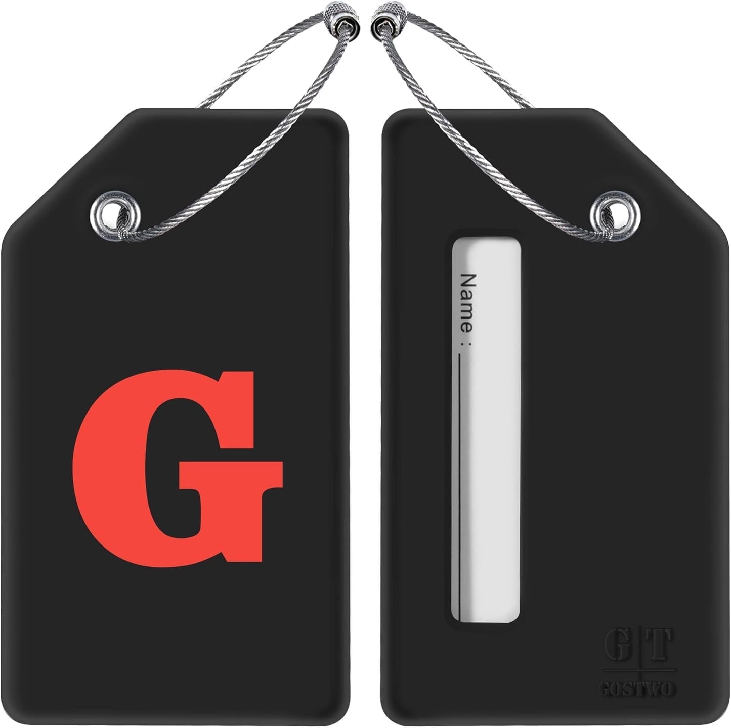 Gostwo 2 Pack Silicone Luggage Tags for Suitcases, 26 Initial Letter Baggage Labels Handbag School Bag Suitcase Instrument Tag with Stainless Steel Loop(Black & White) (Letter G)