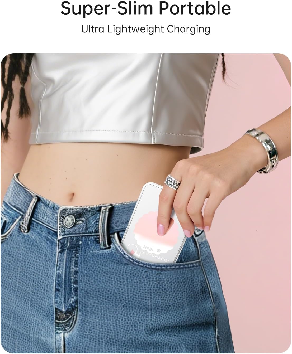iWALK Magnetic Portable Charger 5,000mAh, Wireless Power Bank with Mirror & Foldable Stand, Ultra Slim Battery Pack with USB-C Cable, MagSafe Compatible for iPhone 17/16/16 Plus/16 Pro/15/14/13/12