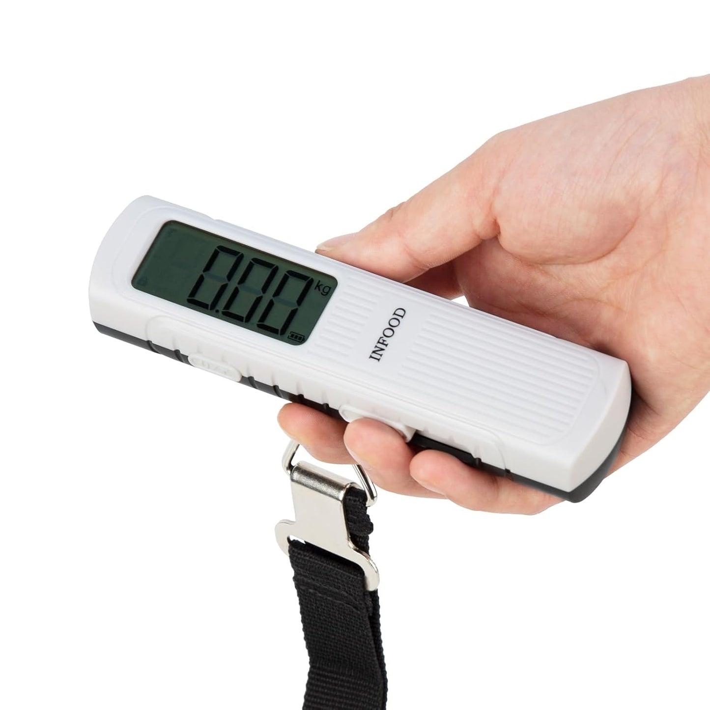 Battery-Free Digital Luggage Scale, Suitcase Scale for Travel, Portable Luggage Weight Scale with Hook & LCD Display for Luggages, Packages & Bags, 110lb/50kg Handheld Scale, White