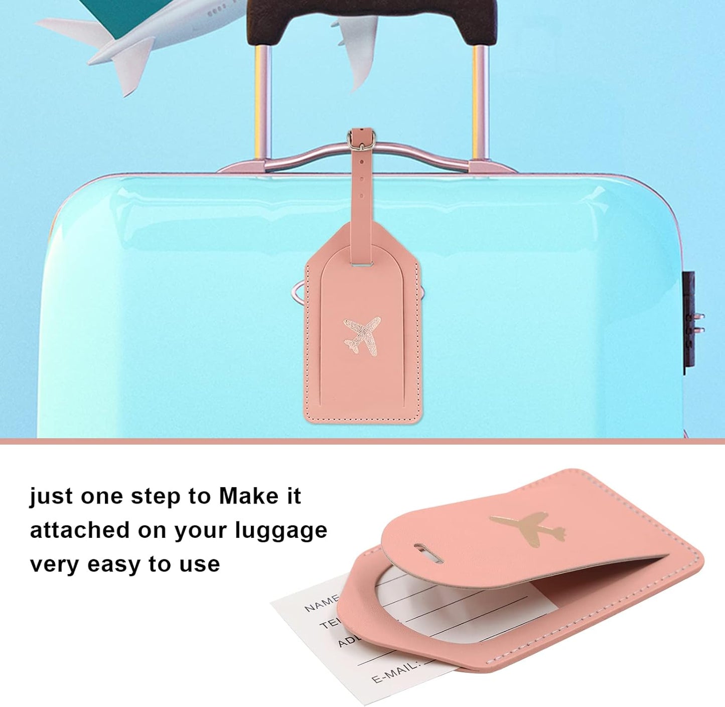 Real Leather Wallet RFID Passport Holder with Suitcase Tag Set Card Slots (Pink)